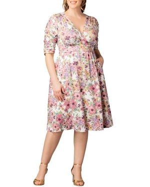 Kiyonna Gabriella Print Jersey A-Line Dress - Pink