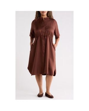 Eileen Fisher Silk Mandarin Collar Midi Dress - Red