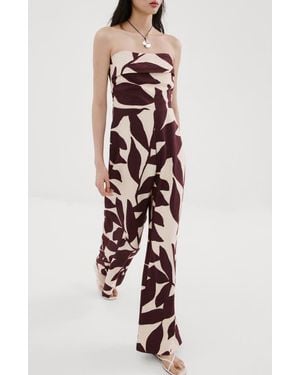 Mango Print Strapless Wide Leg Jumpsuit - White
