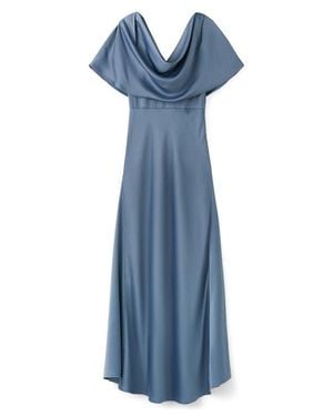 Mango Drape Neck Satin Maxi Dress - Blue