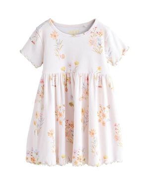 Next Kids' Floral Print Rib Dress - Pink