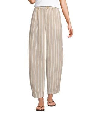Lands' End Linen High Rise Pleated Barrel Leg Pants - Natural