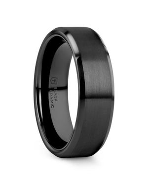Larson Jewelers Yorkshire Brushed Ceramic Wedding Band With Polished Beveled Edges - Black
