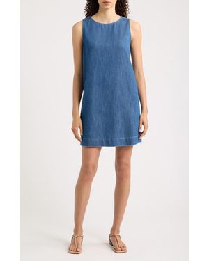 Frank & Eileen Shell Sleeveless Denim Shift Dress - Blue