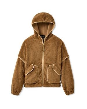 UGG Mariella Fluff Zip Hoodie Polyester Tops - Brown