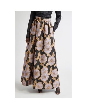 St. John Bethany Poppy Floral Jacquard Maxi Skirt - Brown