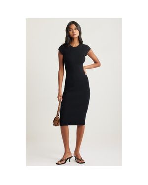 Open Edit Luxe Rib Cap Sleeve Dress - Black