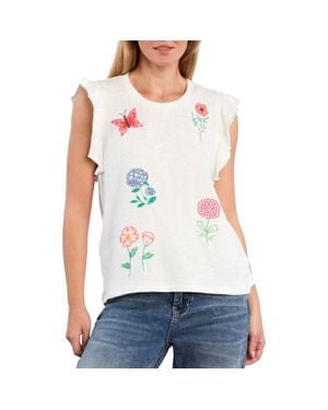 Billy T Aurora Petal Embroidered Sleeveless T-Shirt - White