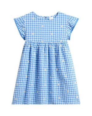 Next Kids' Gingham Floral Frill Dress - Blue
