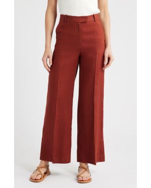 & Other Stories Pressed Crease Wide Leg Linen Pants - Red