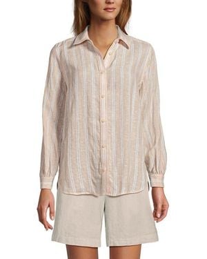 Lands' End Linen Long Sleeve Feminine Shirt - Natural