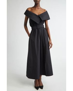 Lela Rose Asymmetric Portrait Collar Belted Shirtdress - Black
