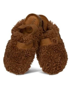 Memoi Kid's Teddy Faux-Ankle Strap Slipper - Brown