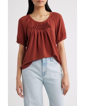 Bobeau Smock Pleat Knit Top - Red