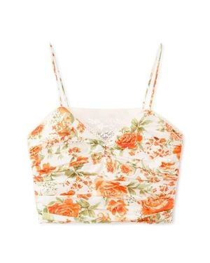 Mango Lace Trim Floral Crop Camisole - Orange