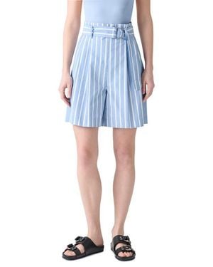 Akris Punto Fiorellina Belted Stripe Bermuda Shorts - Blue