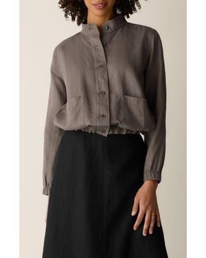 Eileen Fisher Stand Collar Organic Linen Jacket - Black