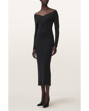 AllSaints Delta Off The Shoulder Long Sleeve Jersey Midi Dress - Black