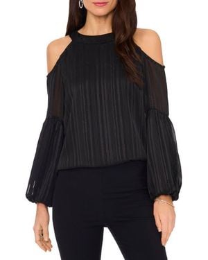 Chaus Metallic Cold Shoulder Balloon Sleeve Top - Black