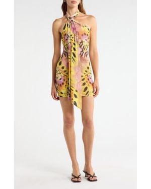 AFRM Brylee Butterfly Print Halter Minidress - Yellow