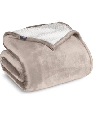 Bare Home Reversible Plush Fleece Throw Blanket - White