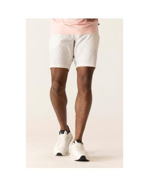 Dek Oasis 8.5-Inch Flat Front Pinstripe Cotton Seersucker Bermuda Shorts - Natural