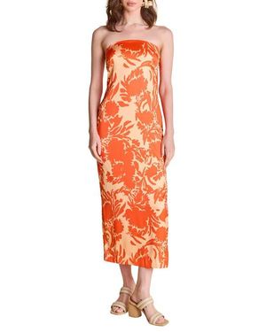 Endless Rose Print Strapless Maxi Dress - Orange