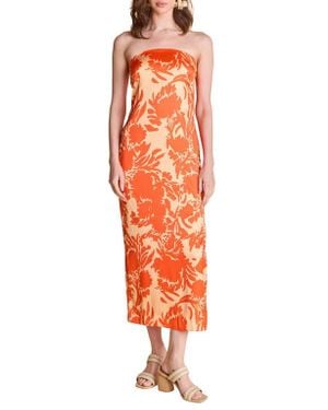 Endless Rose Print Strapless Maxi Dress - Orange