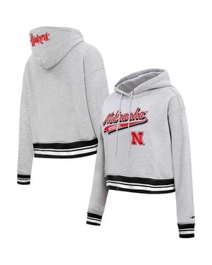 Pro Standard Nebraska Huskers Script Tail Fleece Cropped Pullover Hoodie - Gray