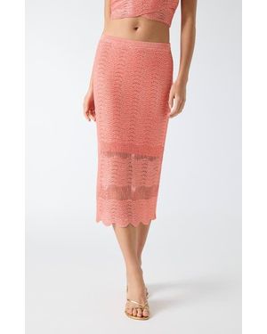 Guess Pointelle Stitch Sequin Midi Skirt - Red