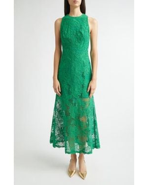 Lela Rose Lattice Guipure Lace Midi Dress - Green