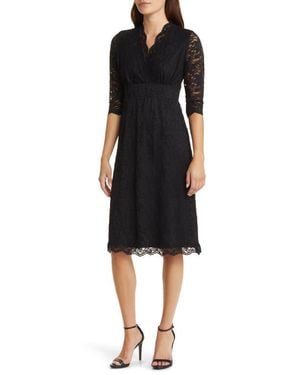 Kiyonna Scalloped Boudoir Lace Cocktail Dress - Black