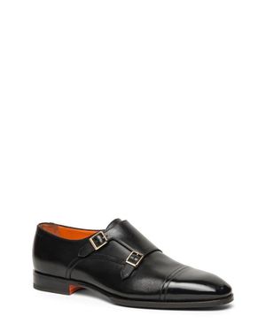 Santoni Axel Double Monk Strap Cap Toe Shoe - Black
