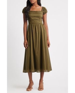 Charles Henry Gathered Bodice Cotton Midi Dress - Green