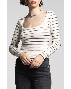 WEEKEND LOS ANGELES Renata Stripe Scoop Neck Cotton Blend Top - Gray