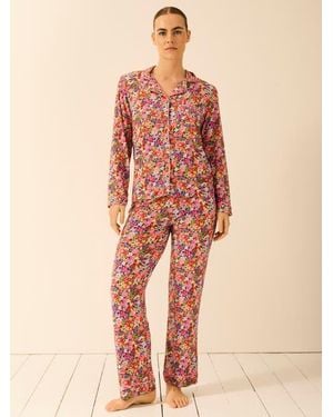 Stripe & Stare Long Pajama Set - Natural