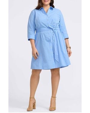 Foxcroft Fiona Seersucker Belted Shirtdress - Blue
