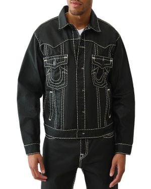TRUE RELIGION Super T Oversize Coated Denim Jacket - Black