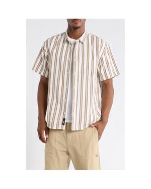 Vans Lawson Stripe Short Sleeve Cotton & Linen Button-Up Shirt - Natural