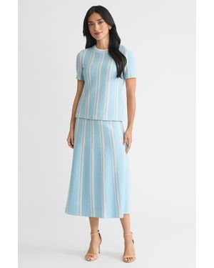 Ming Wang Roadmap Pattern Soft Knit Top - Blue