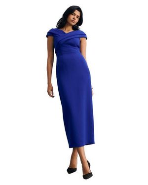 The Fold Bodycon Short Sleeve V-Neck Midi Dress - Blue