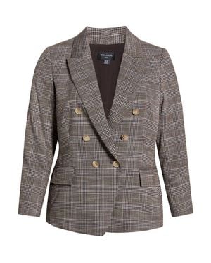 Tahari Plaid Double Breasted Blazerplaid Double Breasted Blazer - Gray