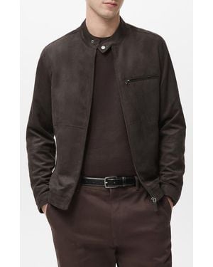 Mango Faux Suede Biker Jacket - Black