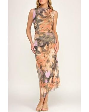 Socialite Floral Shirred Mesh Dress - Multicolor