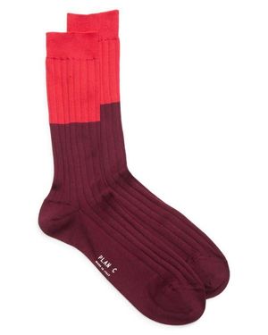 Plan C Bicolor Ribbed Socks - Red