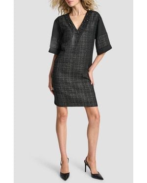 DKNY Embellished Neck Mixed Media Shift Dress - Black
