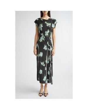 Jason Wu Blurred Floral Print Draped Jersey Dress - Green