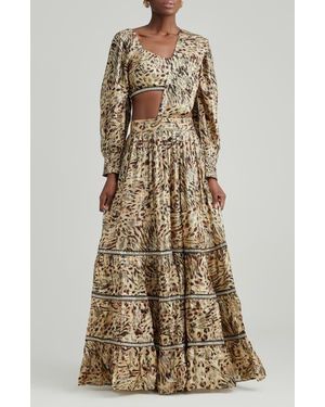 holiCHIC Kiara Metallic Leopard Print Lehenga Set - Natural
