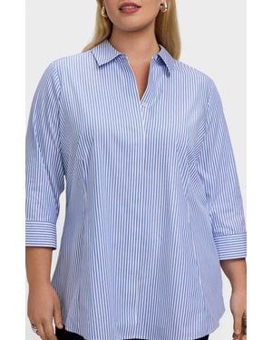 Foxcroft Cici Stripe Cotton Tunic Blouse - Blue