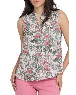 NYDJ Print Ruffle Neck Sleeveless Top - White